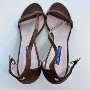 New STUART WEITZMAN  Nudistsong Suede Strappy Sandals 10 heels brown